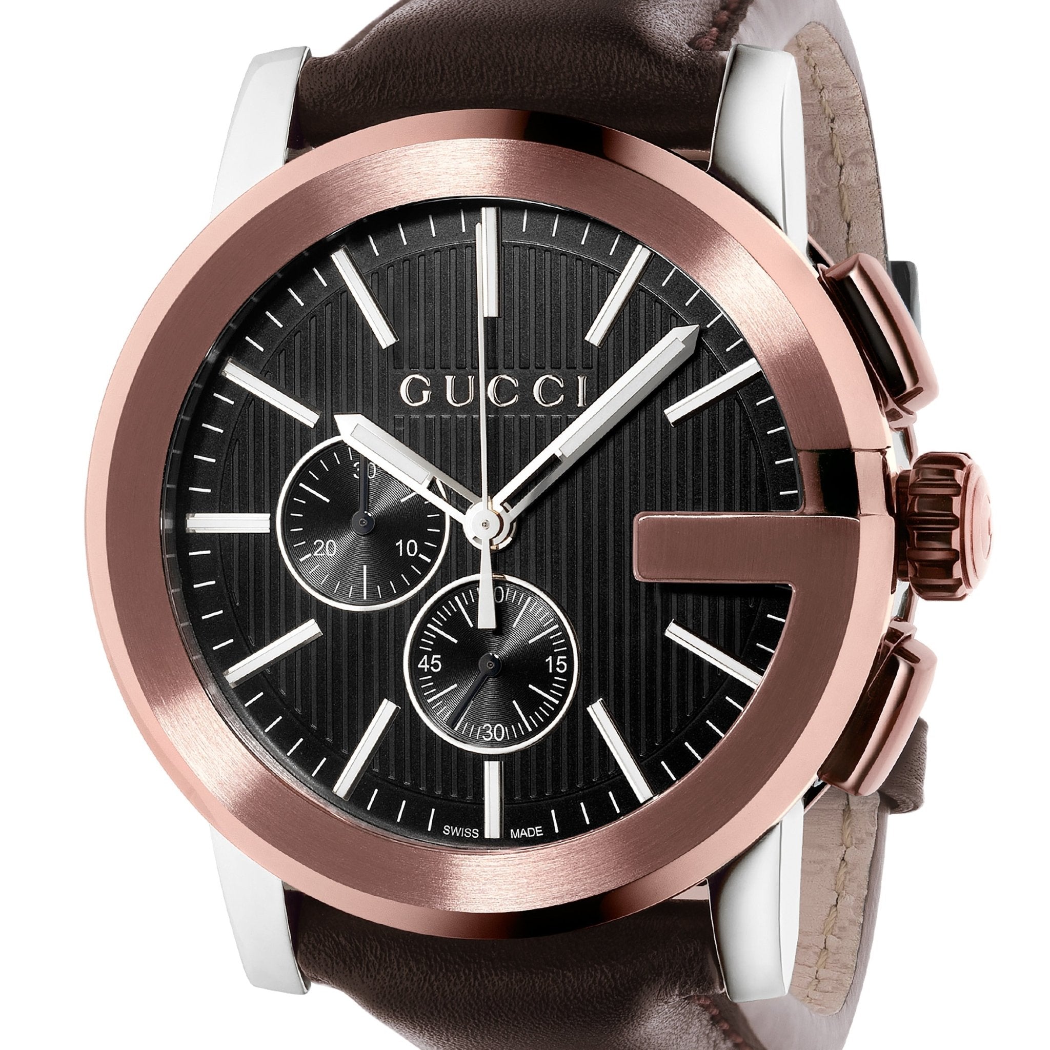 Gucci G Chrono Black Dial Black Leather Strap Watch For Men - YA101202 Watches Gucci   