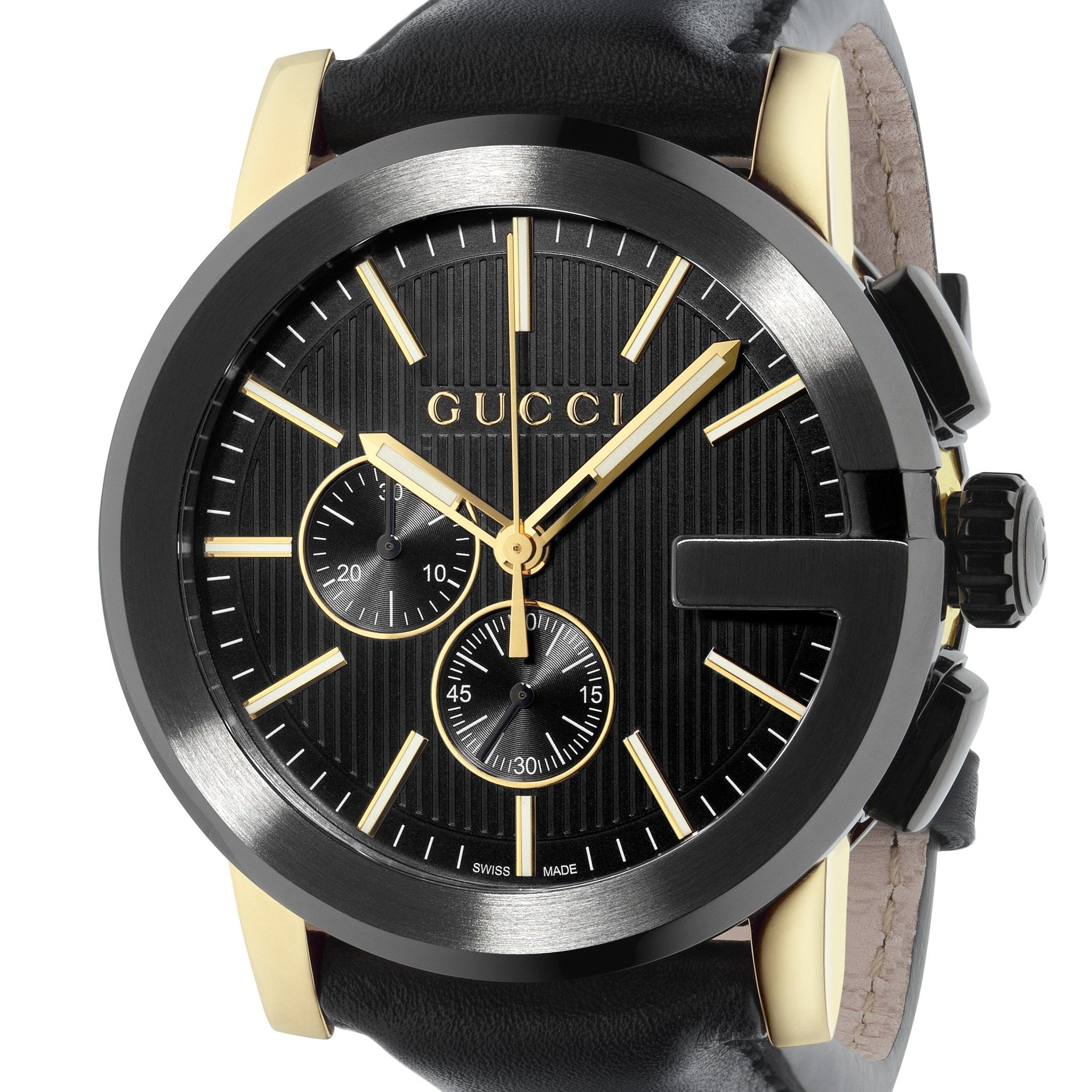 Gucci G Chrono Black Dial Black Leather Strap Watch For Men - YA101203 Watches Gucci   