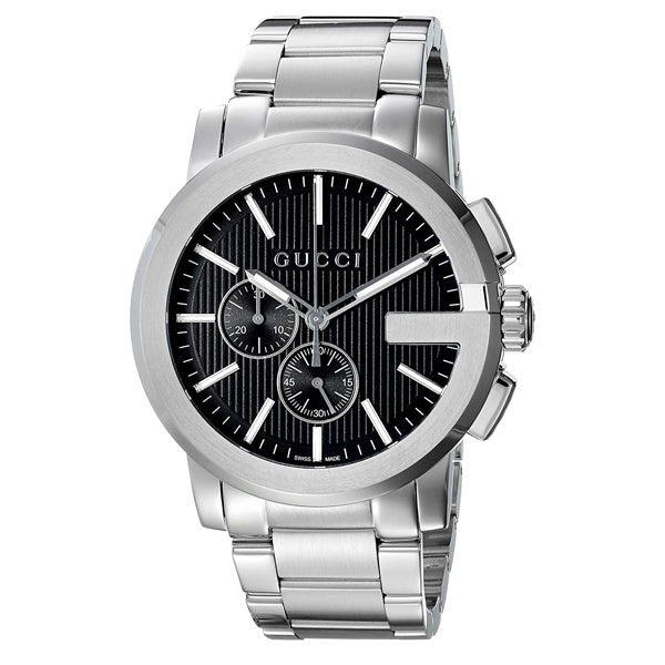 Gucci G Chrono Black Dial Silver Steel Strap Watch For Men - YA101204 Watches Gucci   