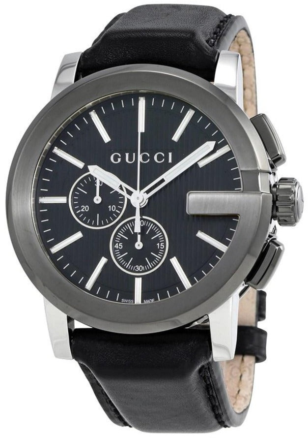 Gucci G Chrono Black Dial Black Leather Strap Watch For Men - YA101205 Watches Gucci   