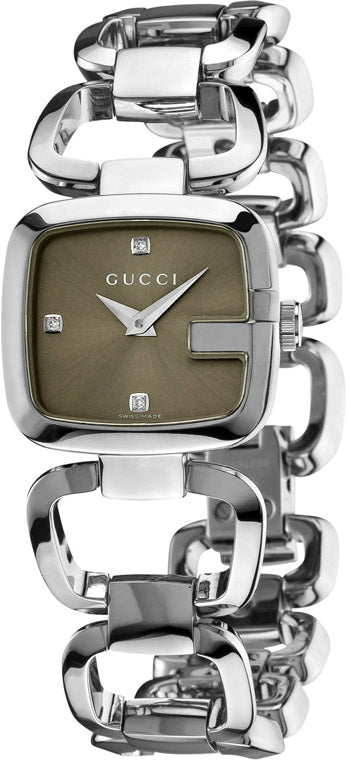 Gucci G Gucci Brown Dial Silver Steel Strap Watch For Women - YA125503 Watches Gucci   