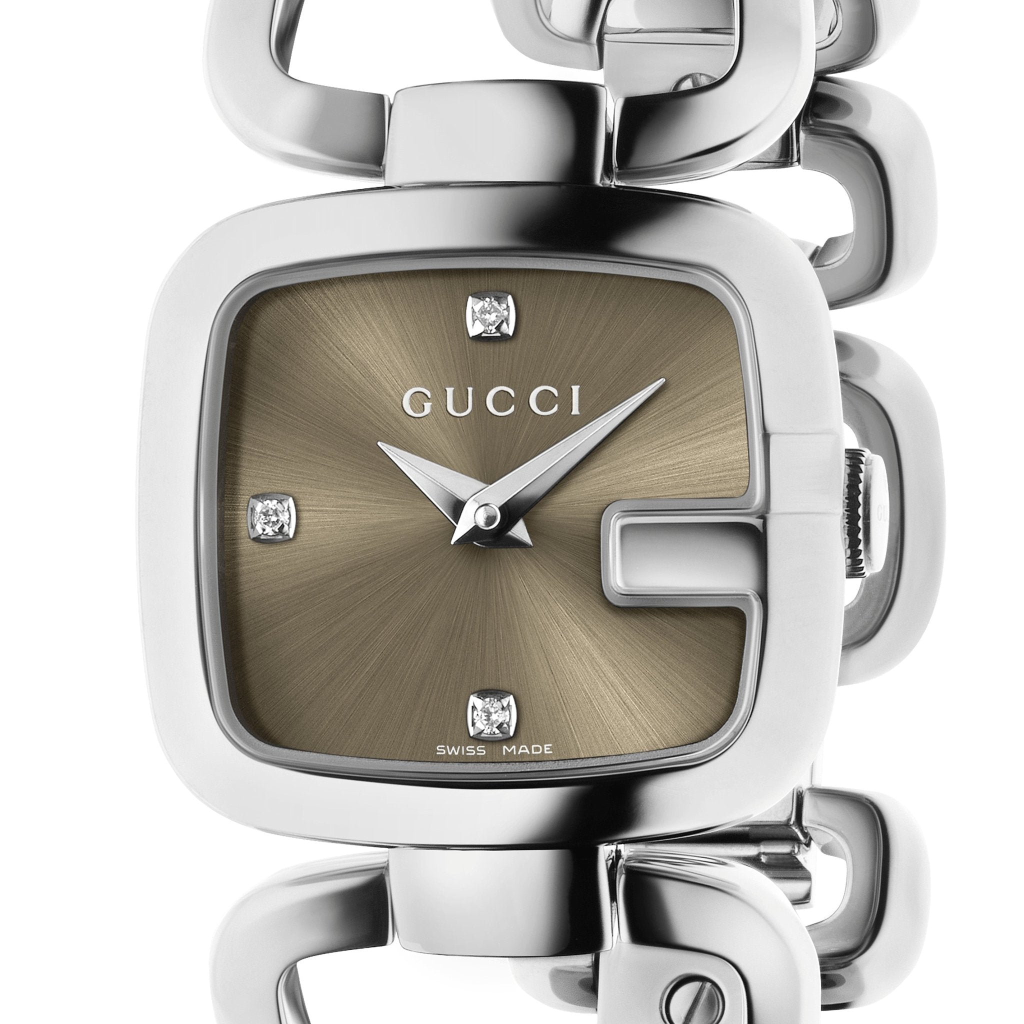 Gucci G Gucci Brown Dial Silver Steel Strap Watch For Women - YA125503 Watches Gucci   