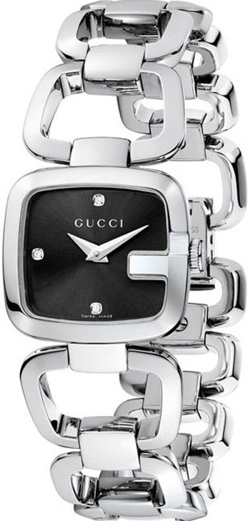 Gucci G Diamonds Black Dial Silver Steel Strap Watch For Women - YA125509 Watches Gucci   