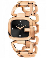 Gucci G Ladies Diamonds Black Dial Rose Gold Steel Strap Watch For Women - YA125512 Watches Gucci   