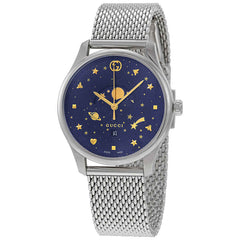 Gucci G-Timeless Motifs Moon Phase Blue Dial Silver Mesh Bracelet Watch For Men - YA126328 Watches Gucci   