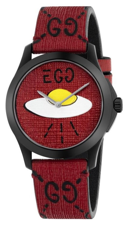 Gucci G Timeless Ghost UFO Red Dial Red Leather Strap Watch For Men - YA1264023 Watches Gucci   