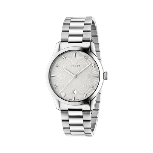 Gucci G Timeless White Dial Silver Steel Strap Watch For Women - YA1264028A Watches Gucci   