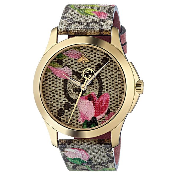 Gucci G Timeless Floral Brown Dial Brown Leather Strap Watch For Women - YA1264038 Watches Gucci   