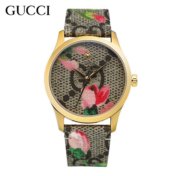 Gucci G Timeless Floral Brown Dial Brown Leather Strap Watch For Women - YA1264038 Watches Gucci   