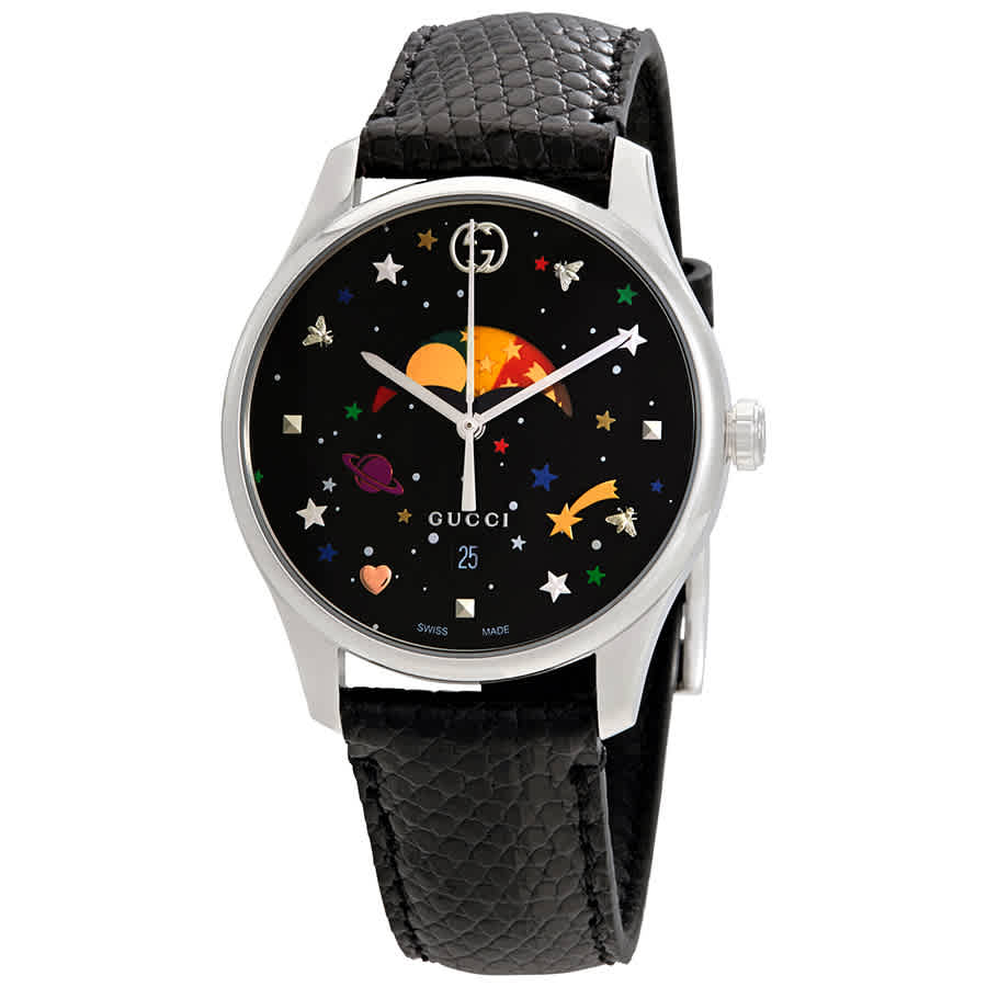 Gucci G-Timeless Moonphase Black Dial Black Leather Strap Watch For Men - YA1264045 Watches Gucci   