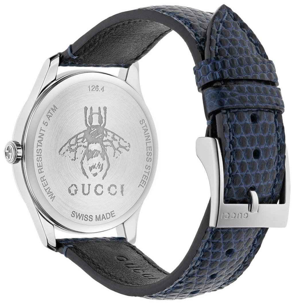 Gucci G-Timeless Signature Mother of Pearl Silver Dial Blue Leather Strap Watch For Women - YA1264049 Watches Gucci   