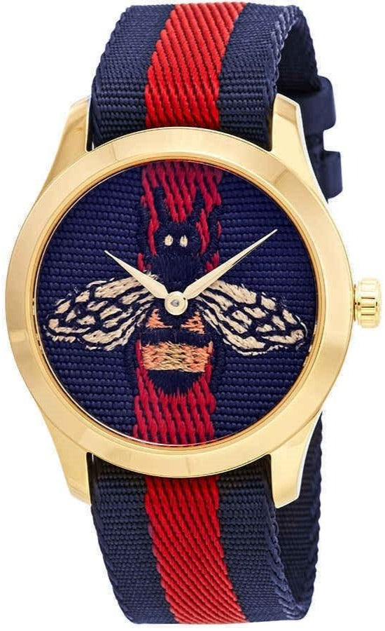 Gucci G Timeless Bee Red & Blue Dial Red Two Tone Nylon Strap Watch For Men - YA1264061 Watches Gucci   