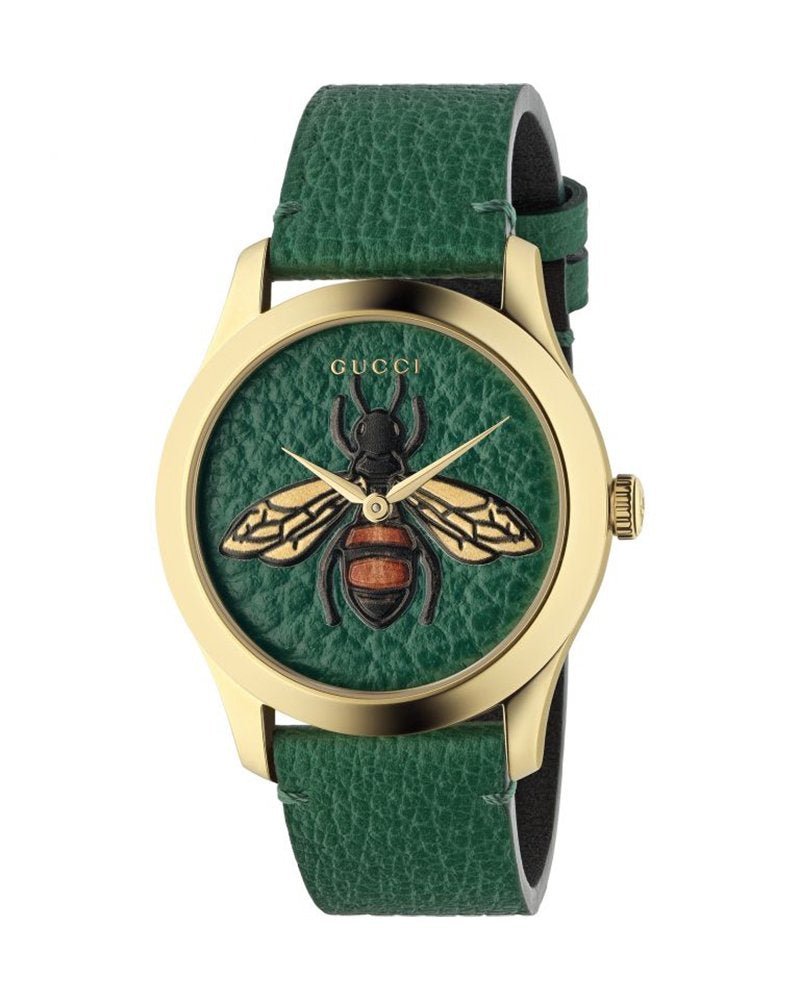 Gucci G Timeless Bee Green Dial Green Leather Strap Watch For Women - YA1264065 Watches Gucci   