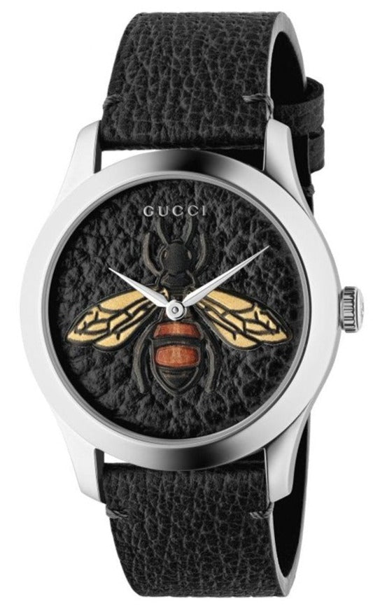 Gucci G Timeless Bee Black Dial Black Leather Watch For Women - YA1264067 Watches Gucci   