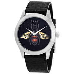 Gucci G Timeless Bee Black Dial Black Leather Watch For Women - YA1264067 Watches Gucci   