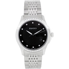 Gucci G Timeless Diamond Black Dial Silver Steel Strap Watch For Women - YA126408 Watches Gucci   