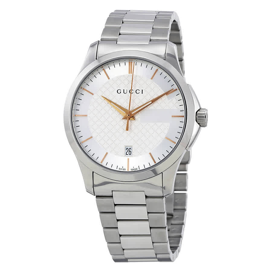 Gucci G Timeless Silver Dial Silver Steel Strap Unisex Watch - YA126442 Watches Gucci   