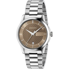 Gucci G Timeless Brown Dial Silver Steel Strap Watch For Men - YA126445 Watches Gucci   