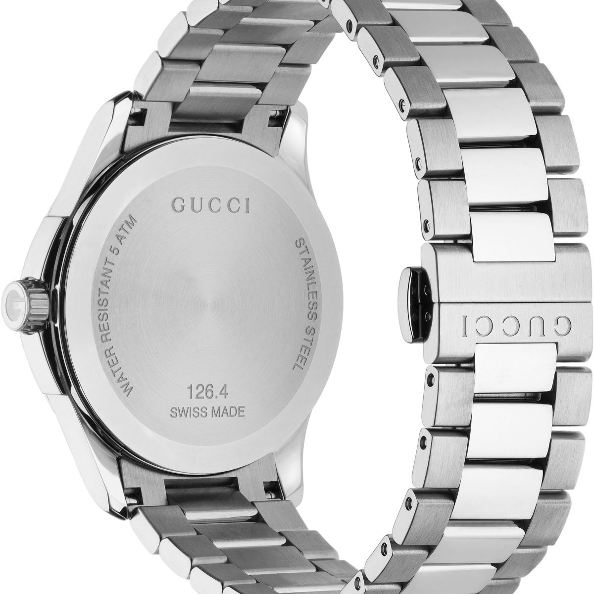 Gucci G Timeless Diamonds Black Dial Silver Steel Strap Watch For Men - YA126456 Watches Gucci   