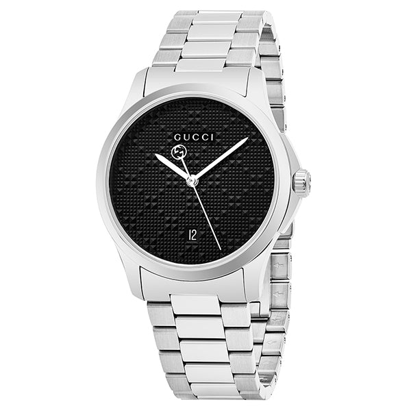 Gucci G Timeless Black Dial Silver Steel Strap Watch For Men - YA126460 Watches Gucci   