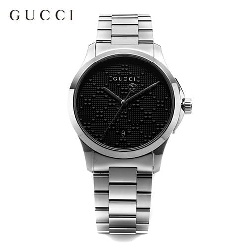 Gucci G Timeless Black Dial Silver Steel Strap Watch For Men - YA126460 Watches Gucci   