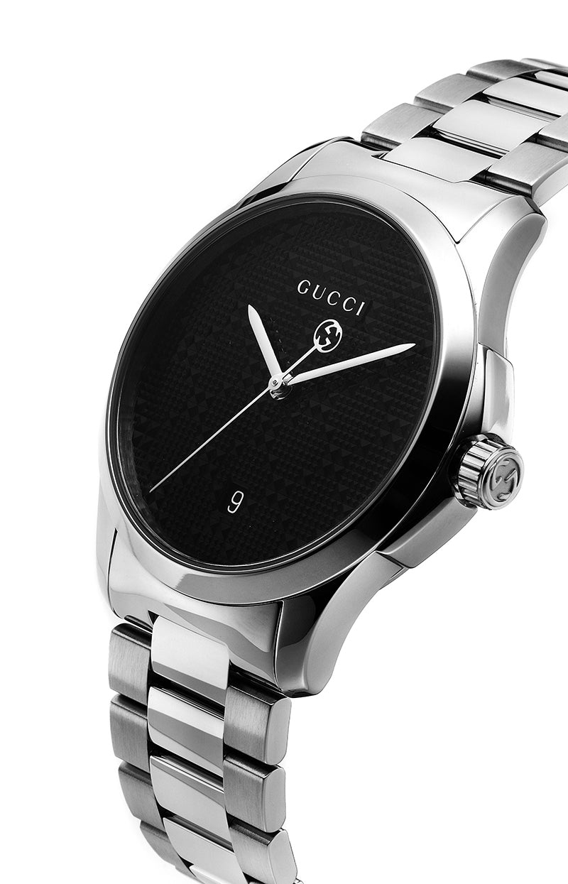 Gucci G Timeless Black Dial Silver Steel Strap Watch For Men - YA126460 Watches Gucci   