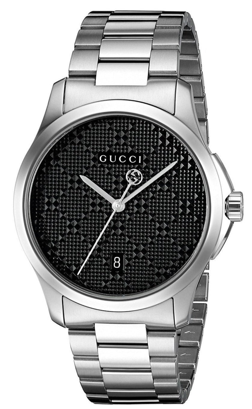 Gucci G Timeless Black Dial Silver Steel Strap Watch For Men - YA126460 Watches Gucci   