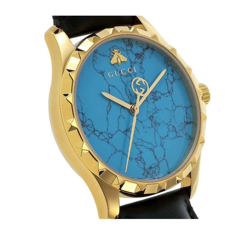 Gucci G Timeless Turquoise Blue Dial Black Leather Strap Watch For Men - YA126462 Watches Gucci   