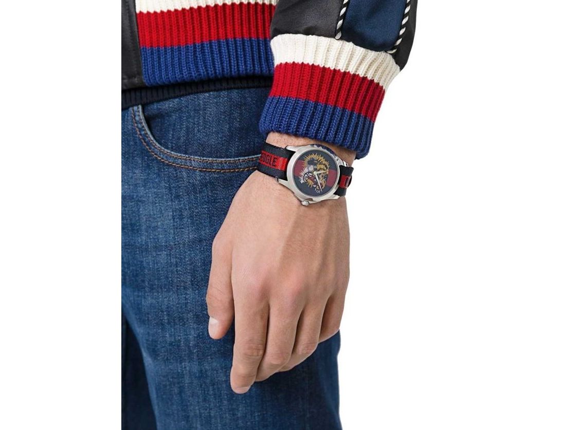 Gucci G Timless Le Marche Des Merveilles Blue & Red Dial Blue & Red Nylon Strap Unisex Watch  - YA126495 Watches Gucci   