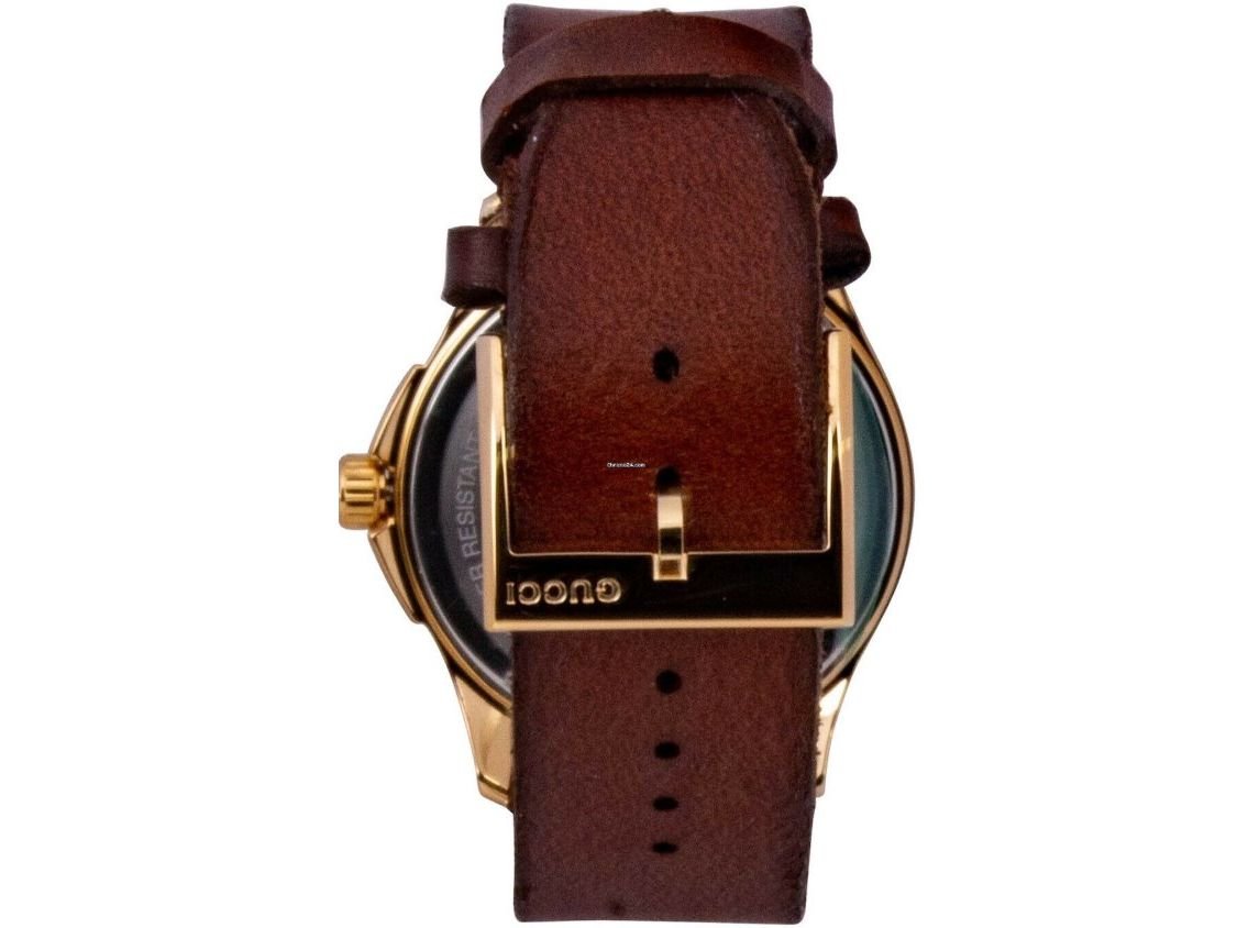 Gucci Le Marche Des Merveilles Red & Green Dial Brown Leather Strap Unisex Watch - YA126497 Watches Gucci   