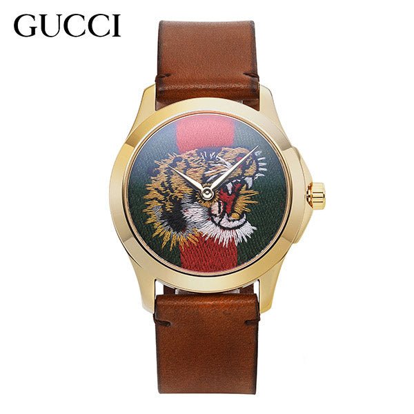 Gucci Le Marche Des Merveilles Red & Green Dial Brown Leather Strap Unisex Watch - YA126497 Watches Gucci   