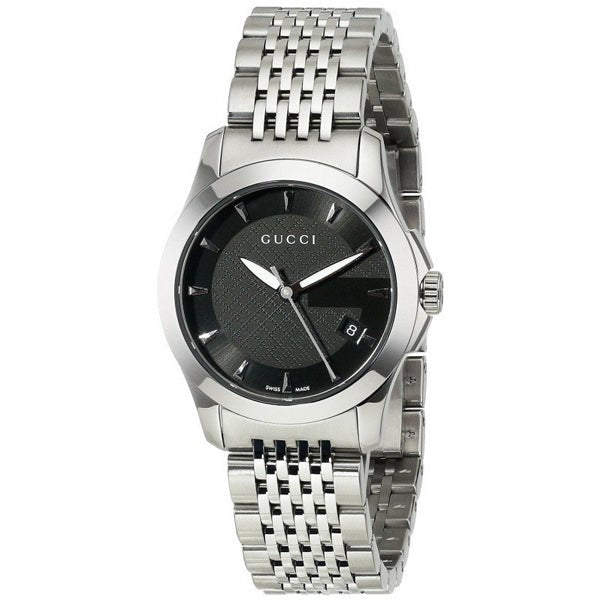 Gucci G Timeless Black Dial Silver Steel Strap Watch For Women - YA126502 Watches Gucci   