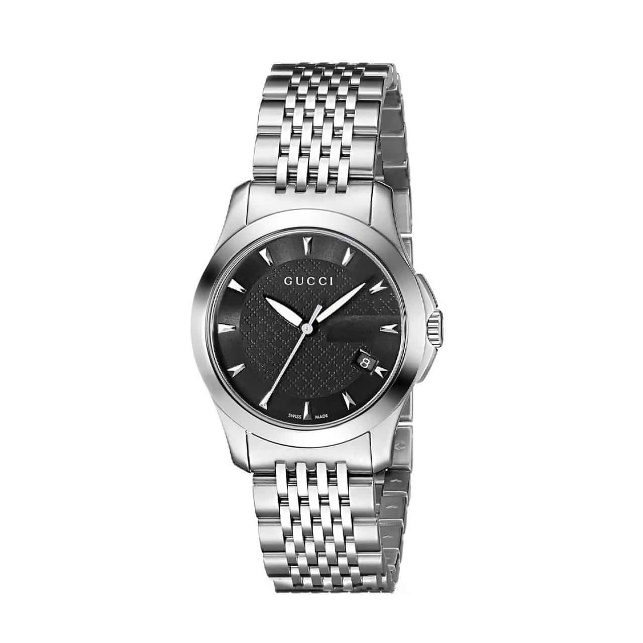 Gucci G Timeless Black Dial Silver Steel Strap Watch For Women - YA126502 Watches Gucci   