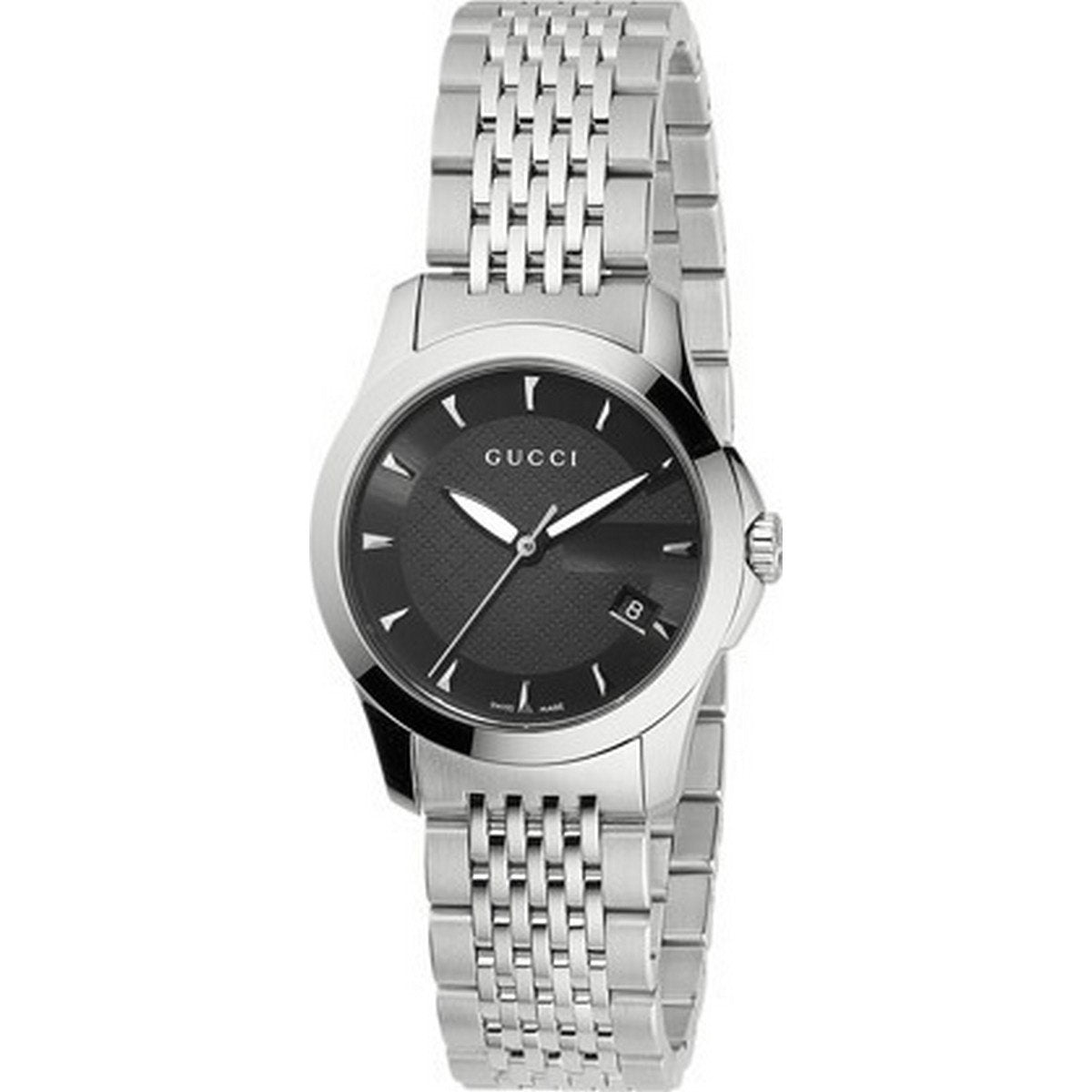 Gucci G Timeless Black Dial Silver Steel Strap Watch For Women - YA126502 Watches Gucci   