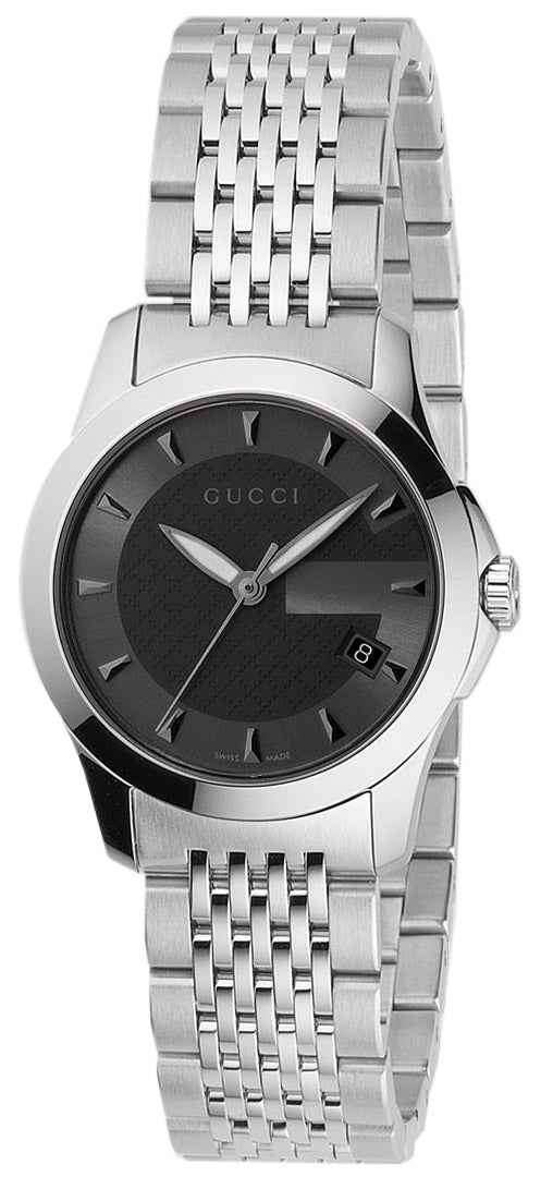 Gucci G Timeless Black Dial Silver Steel Strap Watch For Women - YA126502 Watches Gucci   