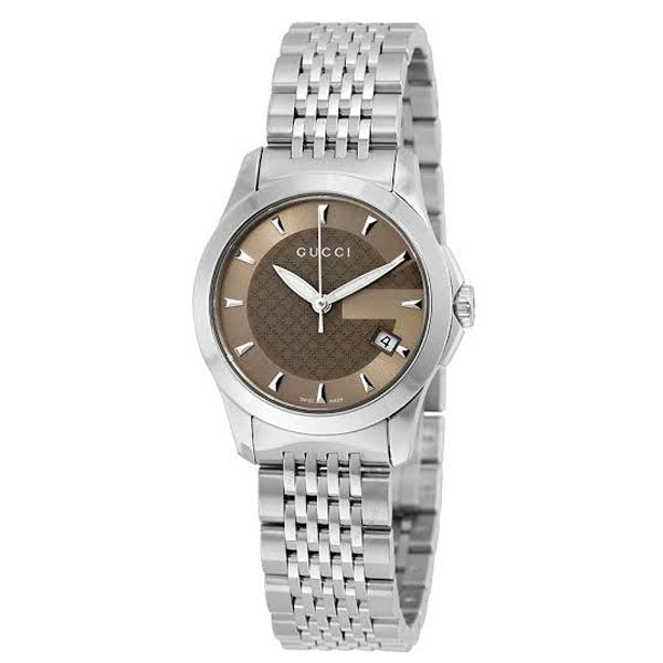 Gucci G Timeless Brown Dial Silver Steel Strap Watch For Women - YA126503 Watches Gucci   