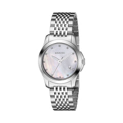 Gucci G Timeless Diamonds Mother of Pearl Dial Silver Steel Strap Watch For Women - YA126504 Watches Gucci   