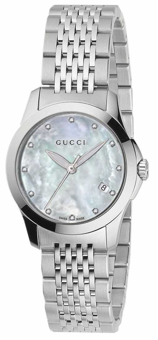 Gucci G Timeless Diamonds Mother of Pearl Dial Silver Steel Strap Watch For Women - YA126504 Watches Gucci   