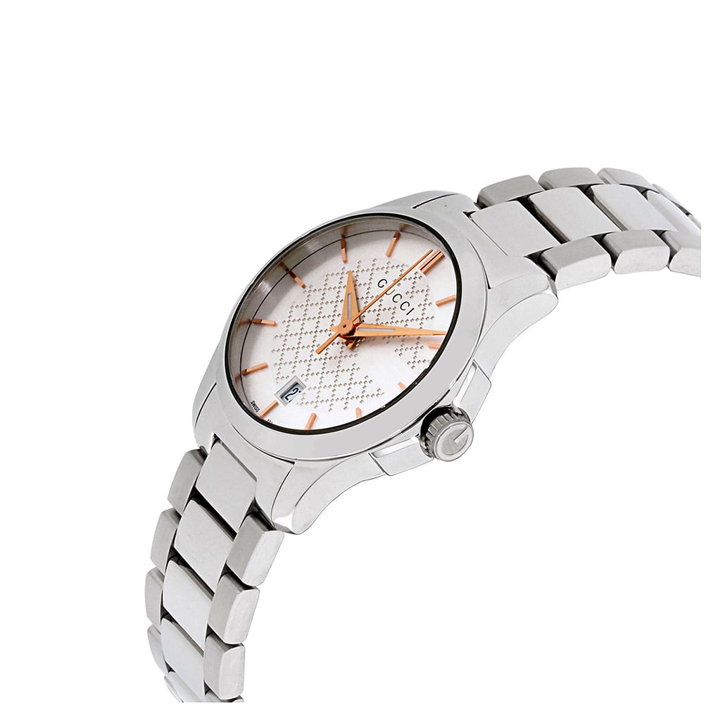 Gucci G Timeless Silver Dial Silver Steel Strap Watch For Women - YA126523 Watches Gucci   