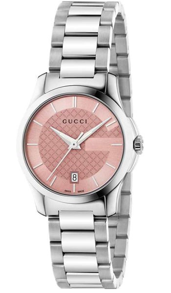 Gucci G Timeless Pink Dial Silver Steel Strap Watch For Women - YA126524 Watches Gucci   