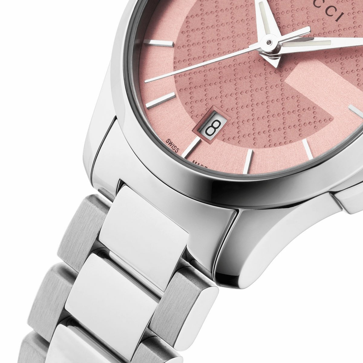 Gucci G Timeless Pink Dial Silver Steel Strap Watch For Women - YA126524 Watches Gucci   