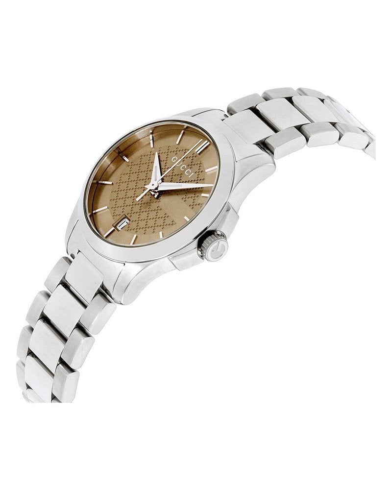 Gucci G Timeless Brown Dial Silver Steel Strap Watch For Women - YA126526 Watches Gucci   