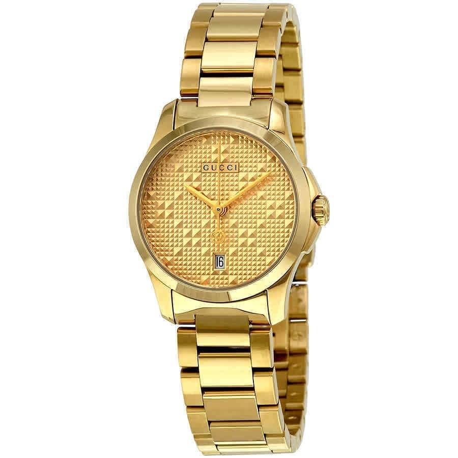 Gucci G Timeless Gold Dial Gold Steel Strap Watch For Women - YA126553 Watches Gucci   