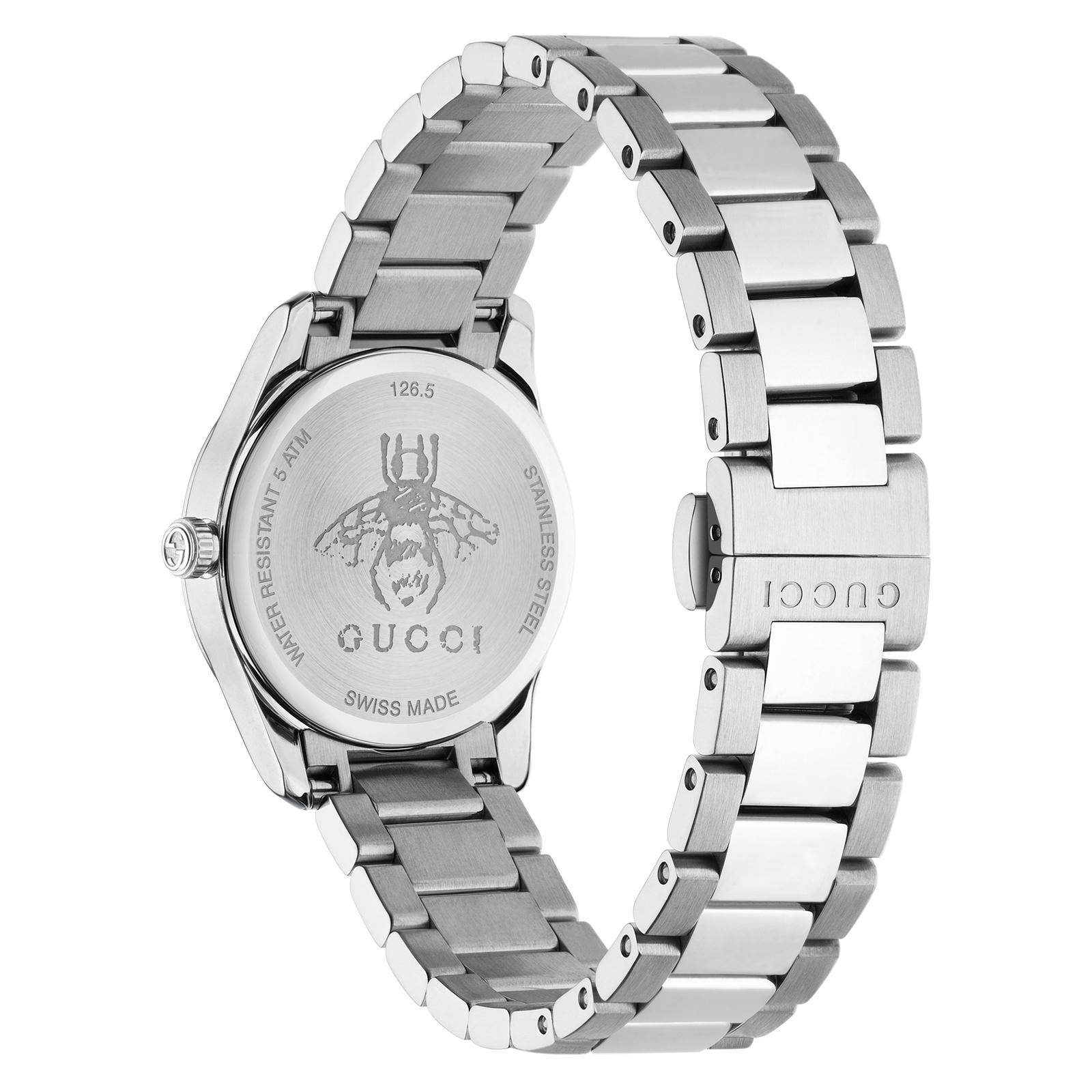 Gucci G Timeless White Dial Silver Steel Strap Watch For Women - YA126572A Watches Gucci   