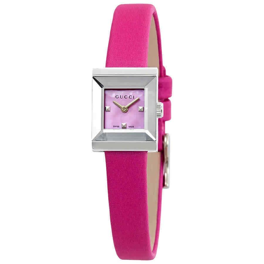 Gucci G-Frame Square Fuchsia Mother of Pearl Dial Fuchsia Leather Strap Watch For Women - YA128533 Watches Gucci   