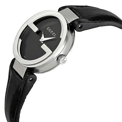 Gucci G Interlocking Black Dial Black Leather Strap Watch For Women - YA133501 Watches Gucci   