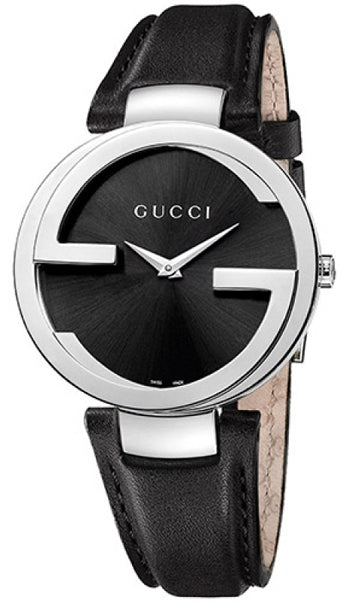 Gucci G Interlocking Black Dial Black Leather Strap Watch For Women - YA133501 Watches Gucci   