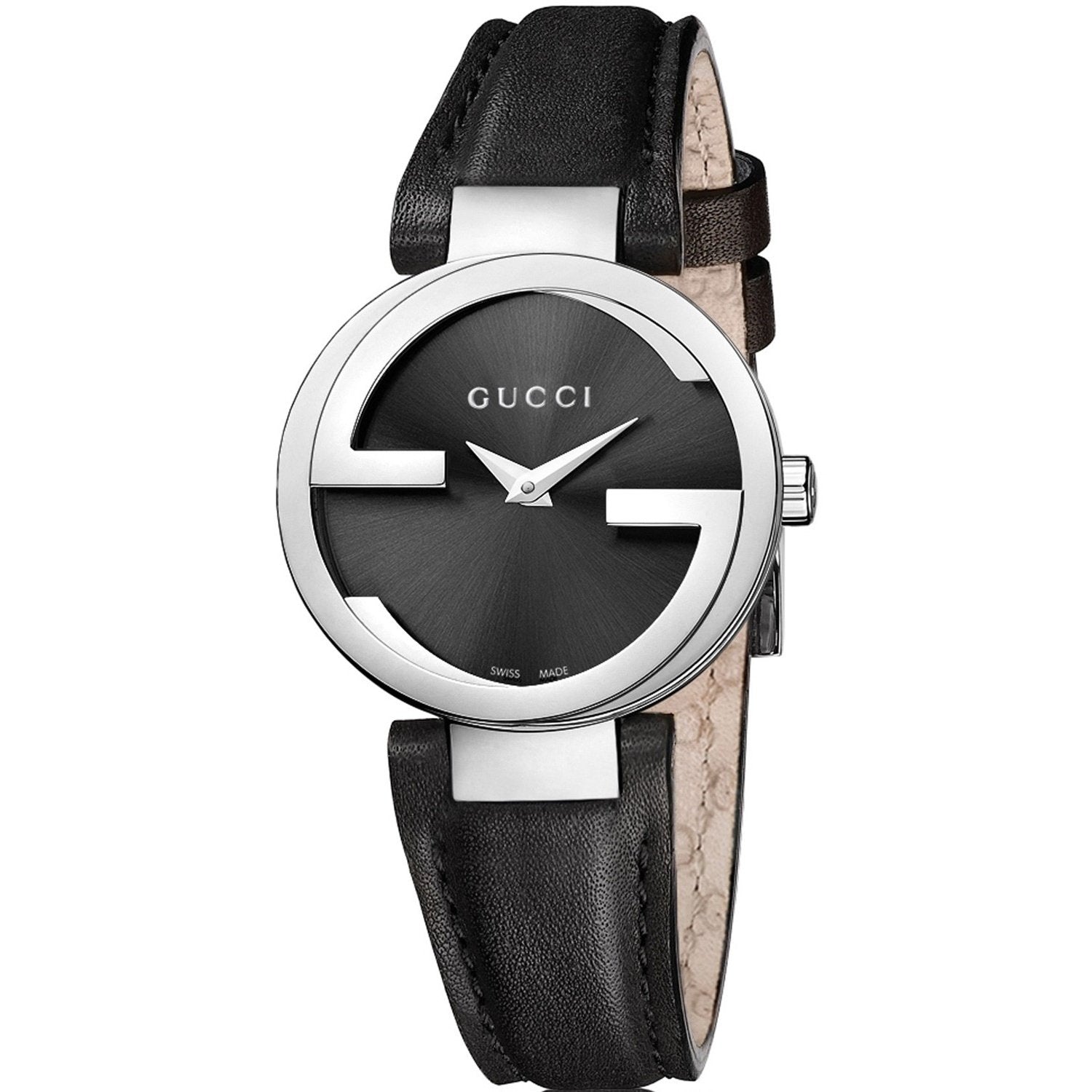 Gucci G Interlocking Black Dial Black Leather Strap Watch For Women - YA133501 Watches Gucci   