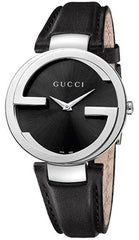 Gucci G Interlocking Black Dial Black Leather Strap Watch For Women - YA133501 Watches Gucci   