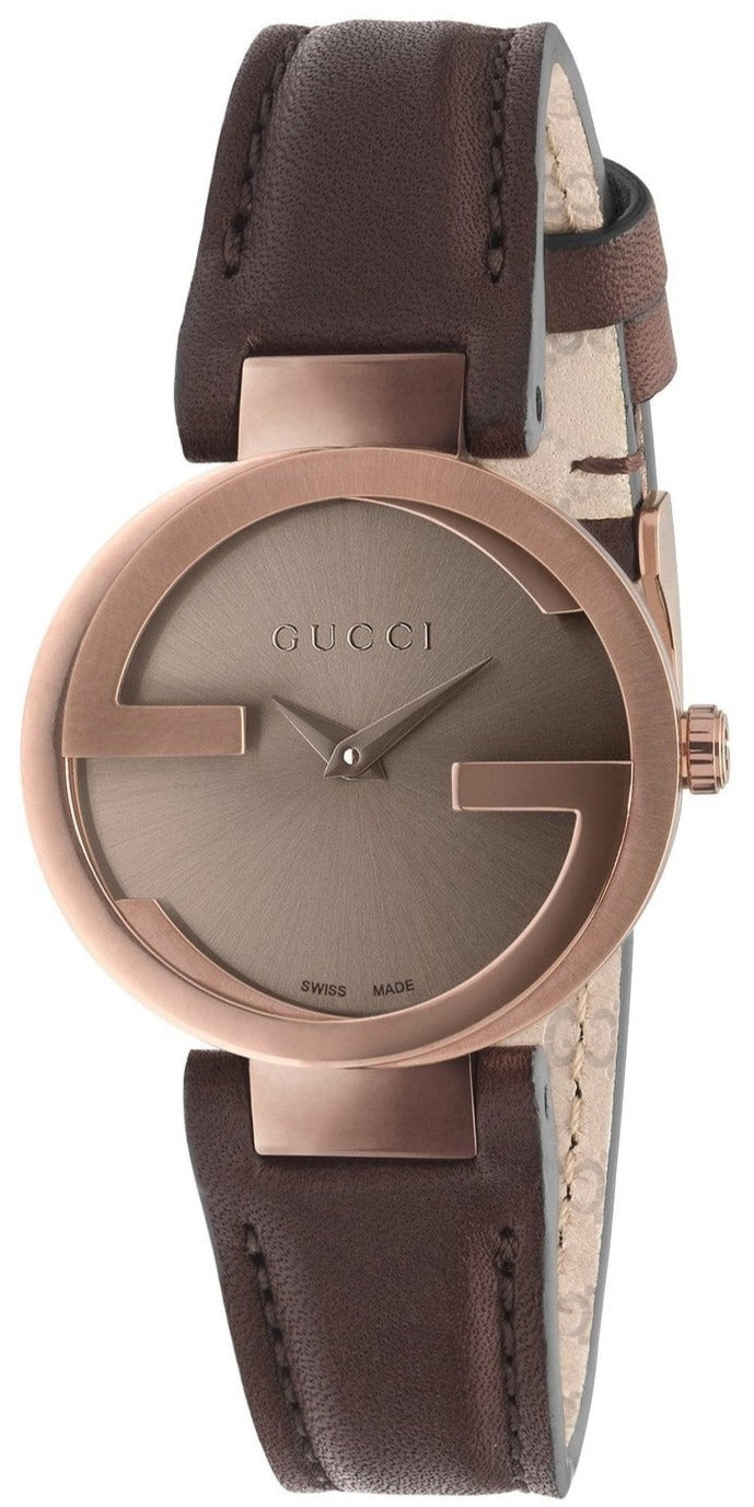 Gucci G Interlocking Brown Dial Brown Leather Strap Watch For Women - YA133504 Watches Gucci   